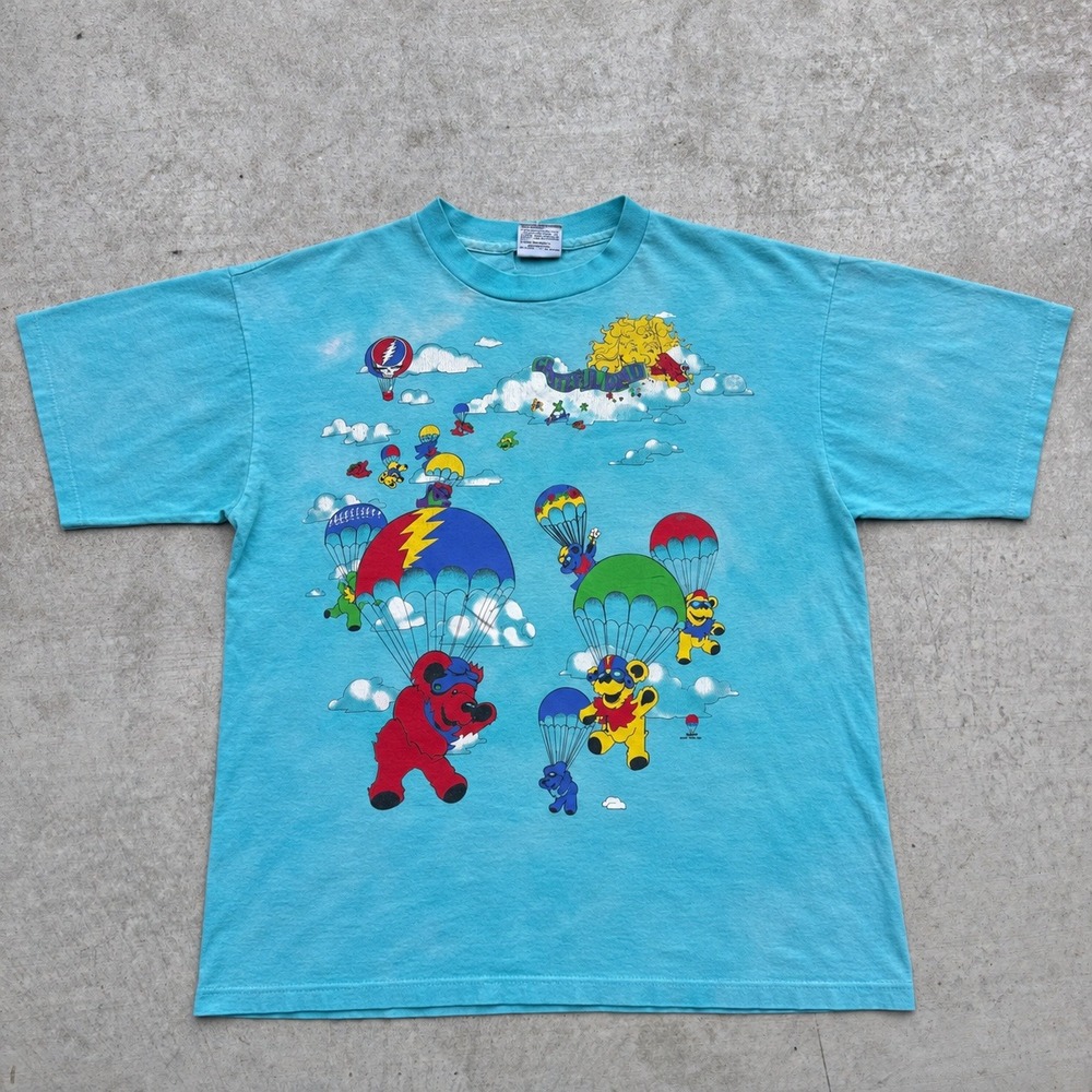 Vintage 90s Grateful Dead Liquid Blue Skydiving Bears Tie Dye T-Shirt XL